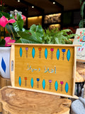 wood tray tulip blue