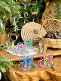 Floral glass coffee cups & saucers