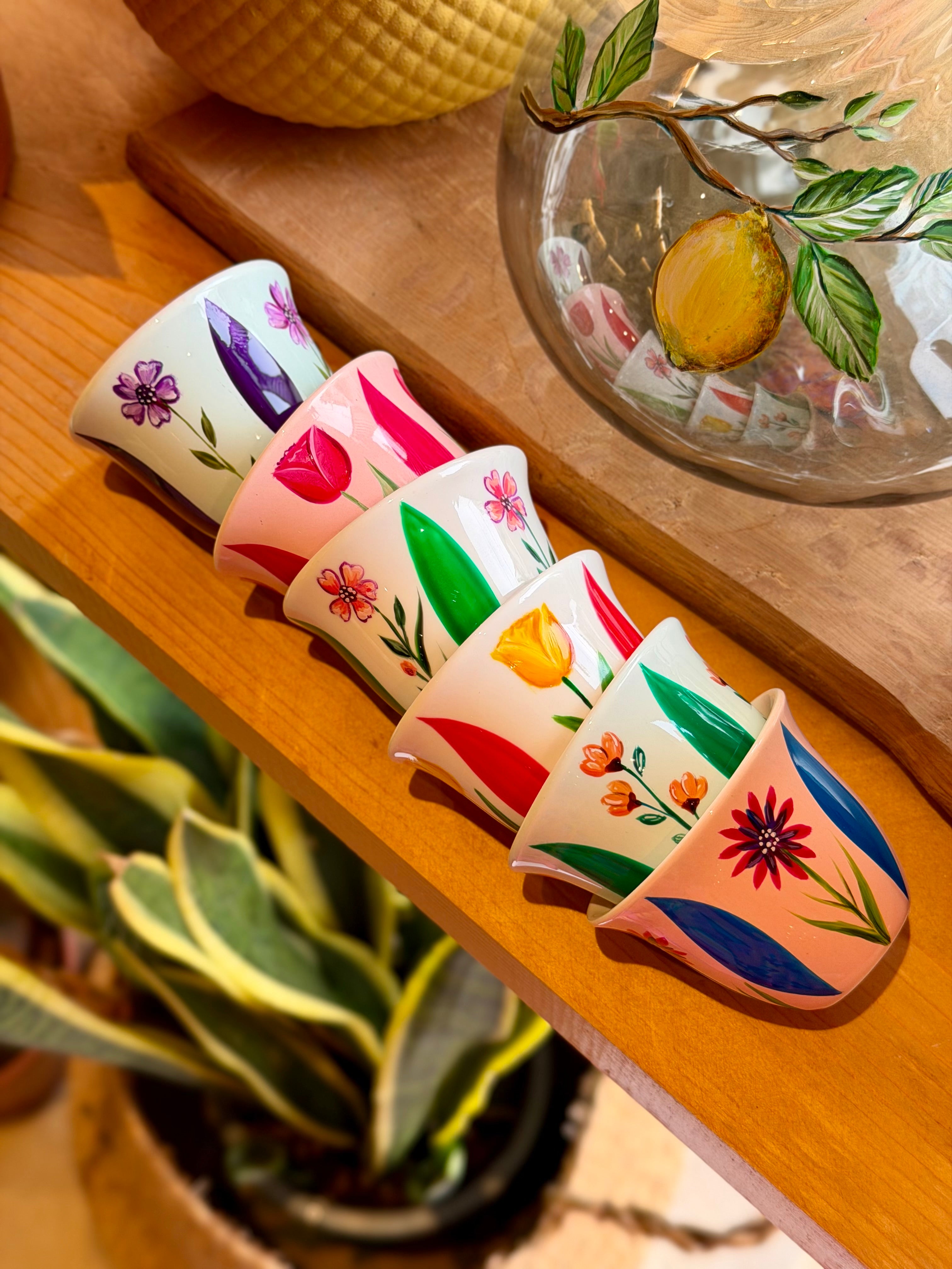 Multicolored shafe cups Floral collection 35$