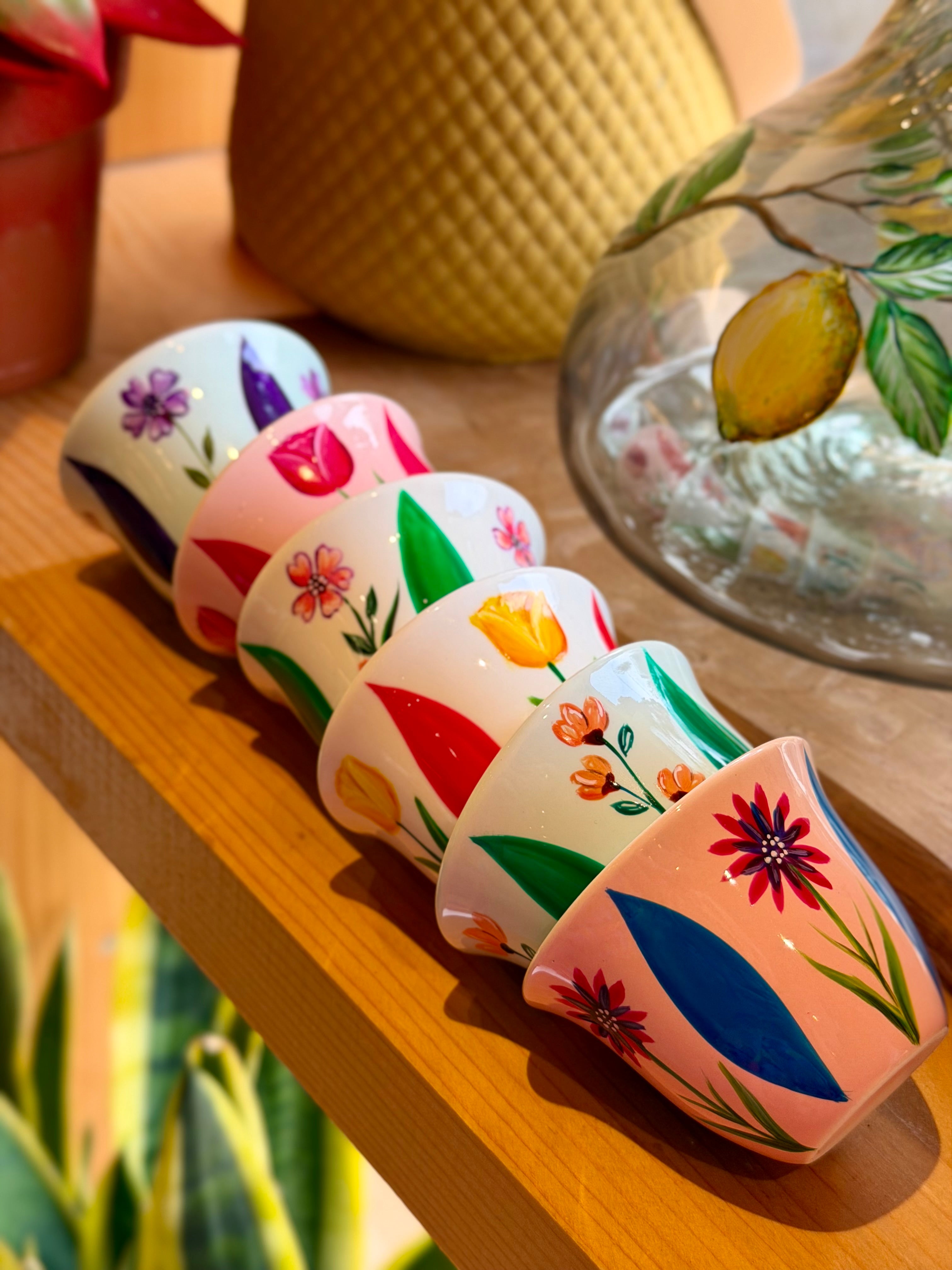 Multicolored shafe cups Floral collection 35$