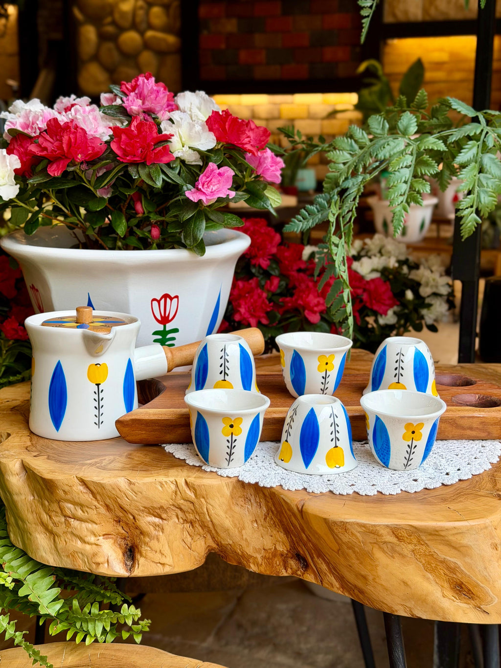 Blue & Yellow tulips ceramic coffee set