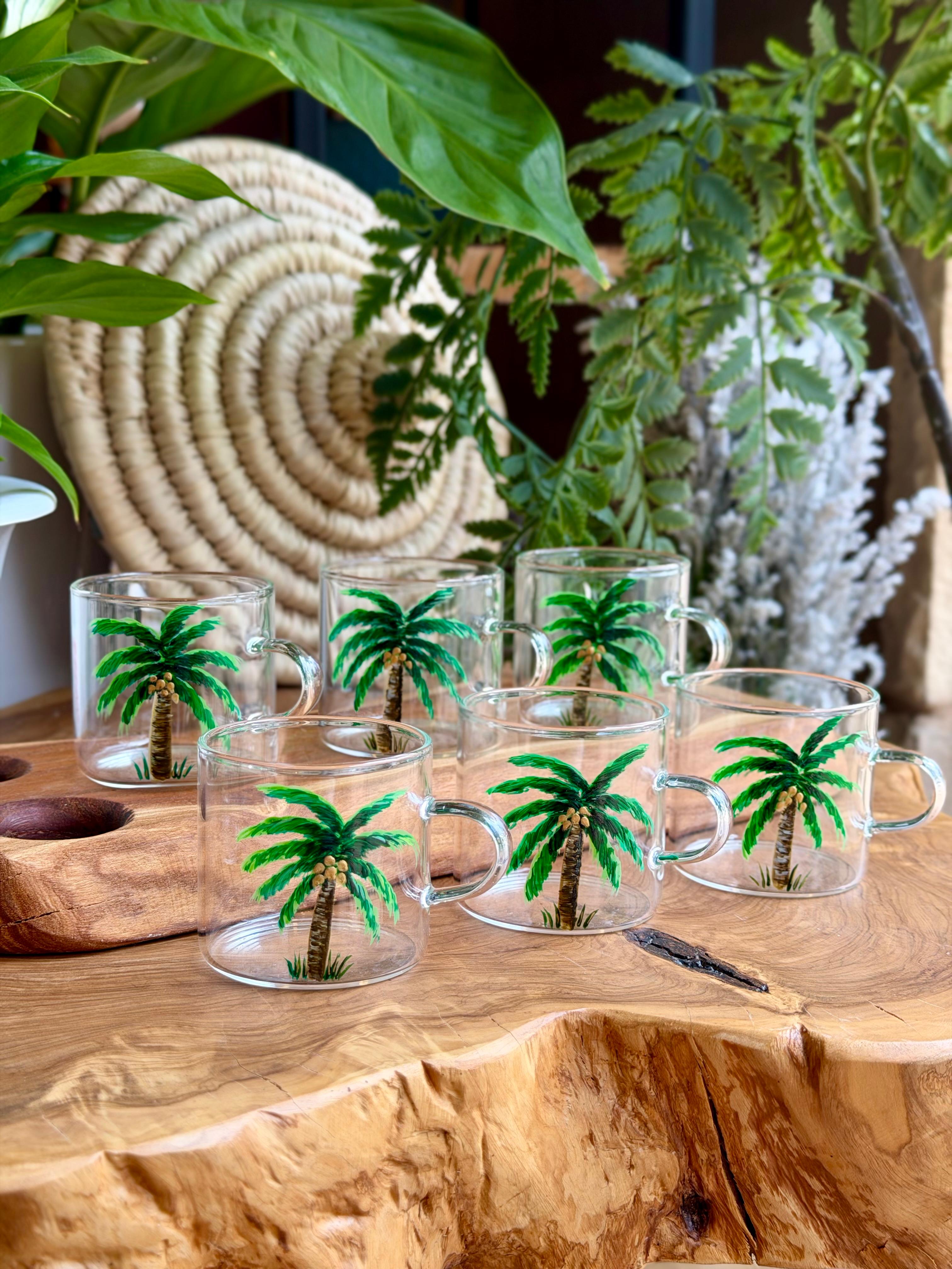 transparent coffee cup with handle palm collection