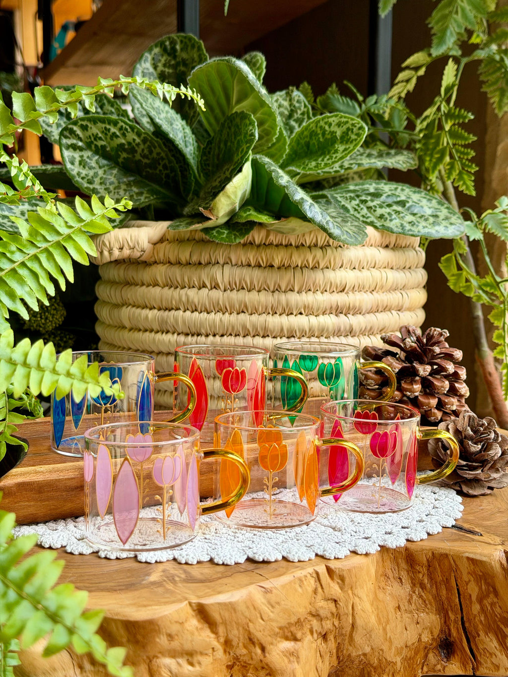 transparent cups with handle Tulip