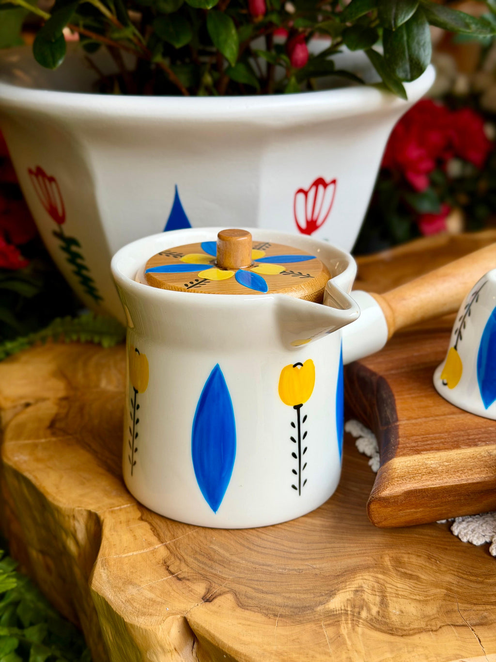 Blue & Yellow tulips ceramic coffee set