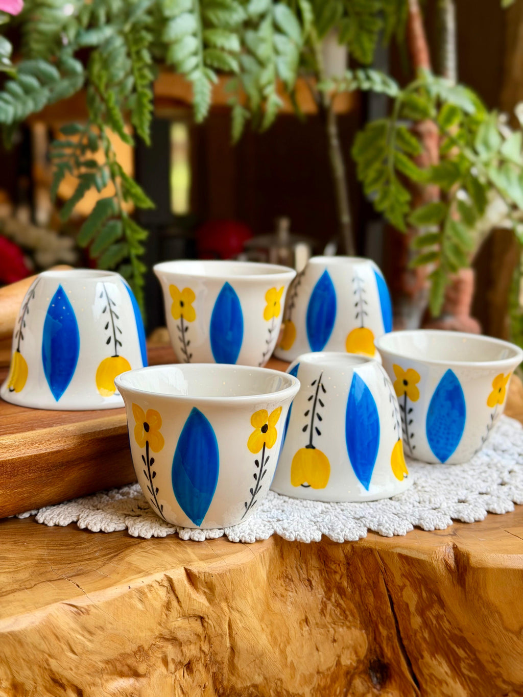 Blue & Yellow tulips ceramic coffee set